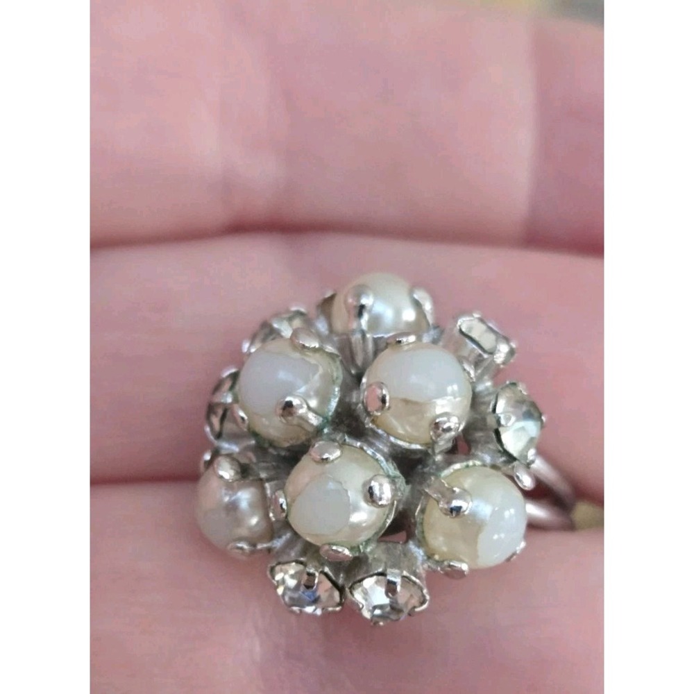 Pearl Crystal Ring Austria Vintage Statement Adjustable